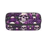 WOPQS Many Purple Rose Skull Pencil Case Pen Case Multifunctional Storage Bag Office Big Capacity Pencil Pen Case
