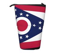 WOPQS Ohio State Flag Vertical Retractable Pencil Case College Pouch Stationery Multifunctional Storage Bag