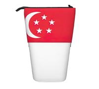 WOPQS Singapore Flag Vertical Retractable Pencil Case College Pouch Stationery Multifunctional Storage Bag