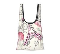 WOPQS The Paris Tower And A Bicycle Reusable Grocery Shopping Bag Convenient Daily Use Unique Lightweight Foldable