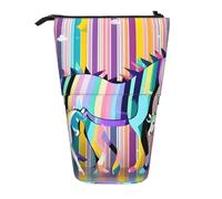WOPQS Unicorns On Colorful Stripes Vertical Retractable Pencil Case College Pouch Stationery Multifunctional Storage Bag