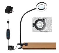 Woputne 5X Magnifying Glass Desk Lamp with Clamp, 10 Brightness Levels, 3 Color Modes, 5V/2A Adapter Included - Clip Light for Reading, Crafting, Painting, Close Work (Black)