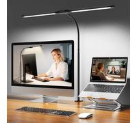Woputne Desk Lamp with Clamp, Super Wide & Bright, 5 Color Modes x 10 Brightness Levels, 960LM, 12W Computer Monitor Table Light, Flexible Dual Head Monitor Light for Office, Study, Crafts & Drawing