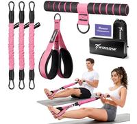 WOQQW Multifunction Pedal Resistance Band with Handle, Upgraded 3 Tube Adjustable Foot Resistance Bands for for Core, Arm, Legs, Body Puller Trainer - Sit Up Exercise Equipment for Women Men (PINK)