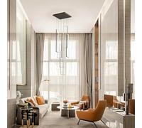 WOQuju Modern 6-Light LED Chandelier - Rectangular Dimmable Ceiling Light With Remote Control, Aluminium Pendant Lighting For High Ceilings - Ideal For Hotels, Restaurants, Living & Dining Room