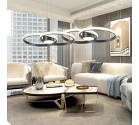 WOQuju Modern LED Pendant Light 80W Dimmable Ceiling Light Pendant Lamp With Remote Control For Living Room 4 Ring Hanging Lights Height Adjustable Combination Island Light For Bedroom Dining Room (C