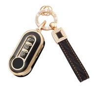 worahroe Car Key Fob Cover Fit for Fiat Brava 500/500C/500L Bravo Fiorino Stilo Lancia Punto Panda Qubo, 3 Buttons Silicone Keycase TPU Cover Case Shell with Leather Keychain Lanyard, Black