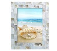 WORAMUK Handmade Picture Frames, 5" x 7"Vintage Mother of Pearl Photo Frame,Unique Natural Style,Chic Mosaic Beach Picture Frame Tabletop or Wall Hanging Display Frame (White, 5x7)