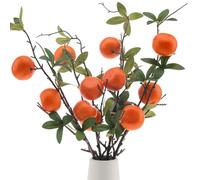 Woration 4PCS Artificial Orange Branches Simulation Tangerine Plastic Tree Plant Stem with Fruit Fake Greenery Home DIY Décor Props 19.3inch