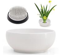 Woration Japanese Ikebana Vase Flower Frog Kit Floral Art White Plastic Bowl Planter Pot with 2.7inch Kenzan for Flower Arrangement Desk Office Home Decoration