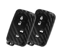 WORCAS 2 Pcs Carbon Fiber Silicone Key Fob Cover - Compatible with Toyota Camry, Corolla, Highlander, Land Cruiser, Prius, RAV4, Sequoia, Venza (2-4 Button)