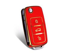 WORCAS Compatible with Volkswagen 3 Button Key Cover, Premium Soft TPU 360 Degree Protection Key Cover Compatible with VW Jetta Golf Polo MK8 Passat Beetle Key Cover (Red)