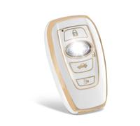 WORCAS for Subaru 3/4 Buttons Key Fob Cover,TPU Smart Key Fob Case Compatible with Subaru Forester CrossTrek Outback Ascent Legacy Impreza WRX BRZ STI(Gold-White)