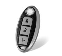 WORCAS Leather 3 Buttons Key Fob Cover Case Compatible with Nissan Frontier Juke Kicks Leaf Murano Pathfinder Quest Rogue Titan Titan XD Versa Versa Note(Silver)