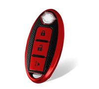 WORCAS Leather 3 Buttons Key Fob Cover Case Compatible with Nissan Frontier Juke Kicks Leaf Murano Pathfinder Quest Rogue Titan Titan XD Versa Versa Note(Red)
