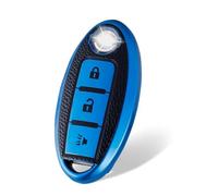 WORCAS Leather 3 Buttons Key Fob Cover Case Compatible with Nissan Frontier Juke Kicks Leaf Murano Pathfinder Quest Rogue Titan Titan XD Versa Versa Note(Blue)