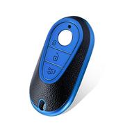 WORCAS Leather 4/3 Buttons Key Fob Cover Case Compatible with Mercedes(New) Benz S-Class G-Class E-Class 2020-2023 keyless Entry Remote Control Smart Key(Blue)