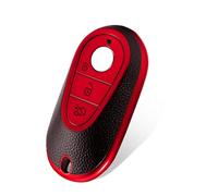 WORCAS Leather 4/3 Buttons Key Fob Cover Case Compatible with Mercedes(New) Benz S-Class G-Class E-Class 2020-2023 keyless Entry Remote Control Smart Key(Red)