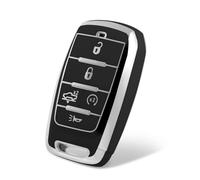 WORCAS Silver 5 Button Premium Soft TPU Key Fob Cover Case Compatible with Dodge RAM 1500 2500 3500(Sliver-Black)