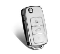 WORCAS Silver Pattern Soft TPU 360 Degree Protection Key Case Compatible with Volkswagen Jetta Golf Polo MK8 Passat Tiguan Beetle 3 Button Key Cover(Silver-White)