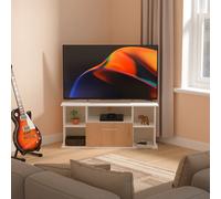 Worcester Corner Corner TV Unit White & Light Oak 5 Shelves 1 Drawer 110cm