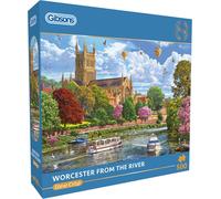 Gibsons Worcester from the River 500 Piece Jigsaw Puzzle for Adults - River Cruise, Nature & Architecture Scene Artwork by Steve Crisp, Premium Sustainable Puzzle Made in the UK/EU - Great Gift