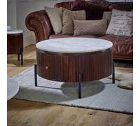 Worcester Ruby Mango Wood Round Fluted Coffee Table With Marble Top & Metal Legs