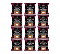 Worcester Sauce Pork Scratchings Multi-Pack (12 x 50g) beer gifts for men, high protein pub snacks, birthday gifts for him, gifts for men who have everything, meat snacks, keto friendly, pork snacks.