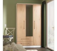 Worcester Tall Mirror Wardrobe White & Light Oak 2 Drawers 111cm