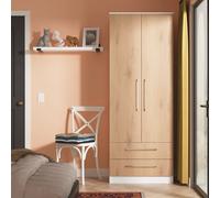 Worcester Tall Wardrobe White & Light Oak 2 Doors 2 Drawers 74cm