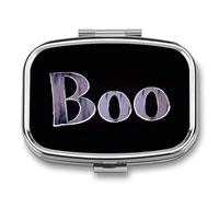 Word Boo on A Black Creepy Gothic Pill Box 2 Compartment Portable Medicine Pill Case Travel Pill Organizer for Pocket Purse