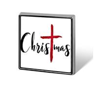 Word Christmas Red Painted Cross Minimalist Unisex Brooches & Pins Square Lightweight Lapel Badge Jewelry for Clothing Shawl Hat