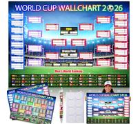 Word Cup Schedule Poster 2026 & Final Round 48-Team Collection Showcase,2Pcs Functional Folded Poster&Handwritten Watercolor Pen,Football Tournament Schedule and Team Info Chart Gifts for Soccer Fans