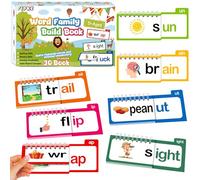 Word Family Build Book, 30 Read and Rhyme Flip Activity Book, ABC Vocabulary Flash Cards CVC Words Reading Games for Kids Ages 4-8 Preschool Learning Activities Families Educational Games