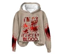 Word Graphic Sweatshirts for Women I'm Ok It's Not My Blood Sweatshirt Sarcastic Halloween Humour Pullover Hoodie Soft Printed Shirt Women Sweatshirt, khaki, XXL