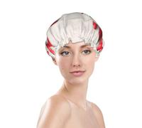 Word Happy Valentine'S Day Red Hearts Prints Shower Cap Double Layer Lined Waterproof Bathing Shower Hat