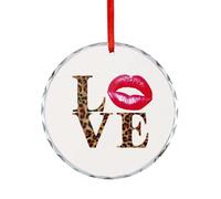 Word LOVE in Bold Leopard Pattern Crystal Glass Hanging Ornaments for Christmas Tree Decor