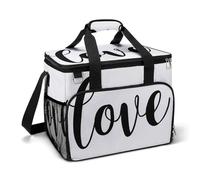 Word Love in Cursive Simple Line Camping Cooler Bag Insulated Beach Coolers Portable Leak Proof Bags with Shoulder Strap