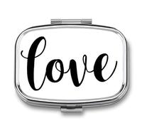 Word Love in Cursive Simple Line Pill Box 2 Compartment Portable Medicine Pill Case Travel Pill Organizer for Pocket Purse