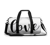Word Love in Cursive Simple Line Travel Gym Bag for Women Men Cylindrical Duffle Bag Sport Workout Bag with Shoulder Strap