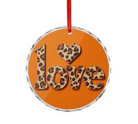 Word Love in Leopard Print And Heart Crystal Glass Hanging Ornaments for Christmas Tree Decor