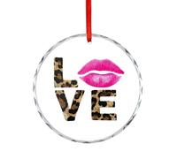Word LOVE Leopard Pattern Pink Lips Crystal Glass Hanging Ornaments for Christmas Tree Decor