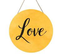 Word Love On Yellow Wooden Welcome Sign For Front Door,30cm Round Hanging Wall Sign Plaque Farmhouse Decorations