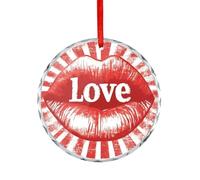 Word Love Red Lips Crystal Glass Hanging Ornaments for Christmas Tree Decor