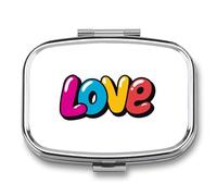 Word Love Simple Cartoon Pill Box 2 Compartment Portable Medicine Pill Case Travel Pill Organizer for Pocket Purse