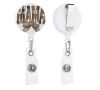 Word Mama and Bow Patchwork Fabric Pattern Retractable Badge Holder Reel Clip ID Card Holder for Doctor Nurse Student Office Worker