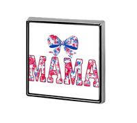 Word MAMA with Blue Pink Bow Coquette Pattern Unisex Brooches & Pins Square Lightweight Lapel Badge Jewelry for Clothing Shawl Hat