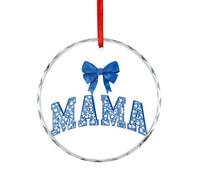 Word MAMA with Blue Preppy Bow Coquette Crystal Glass Hanging Ornaments for Christmas Tree Decor