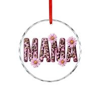 Word MAMA with Leopard Pattern Mothers Day Crystal Glass Hanging Ornaments for Christmas Tree Decor