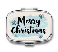Word Merry Christmas Pill Box 2 Compartment Portable Medicine Pill Case Travel Pill Organizer for Pocket Purse